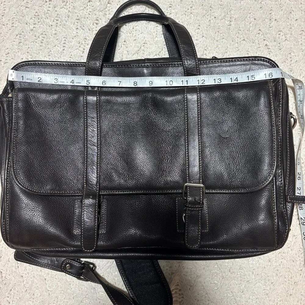 Levenger Fine Leather Briefcase Brown Pebbled Leather Solid Laptop Bag Messenger